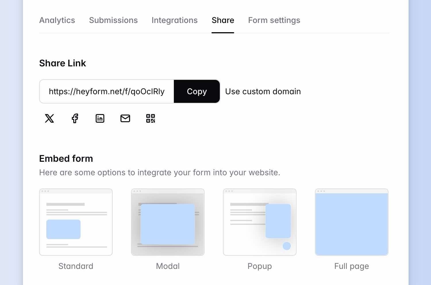 Easy Form Sharing via Social Media and Email with HeyForm