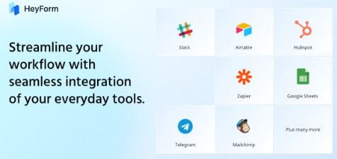 HeyForm makes your life more productive with the best selection of integrations such as MailChimp, Airtable, Google Sheets, and many more.