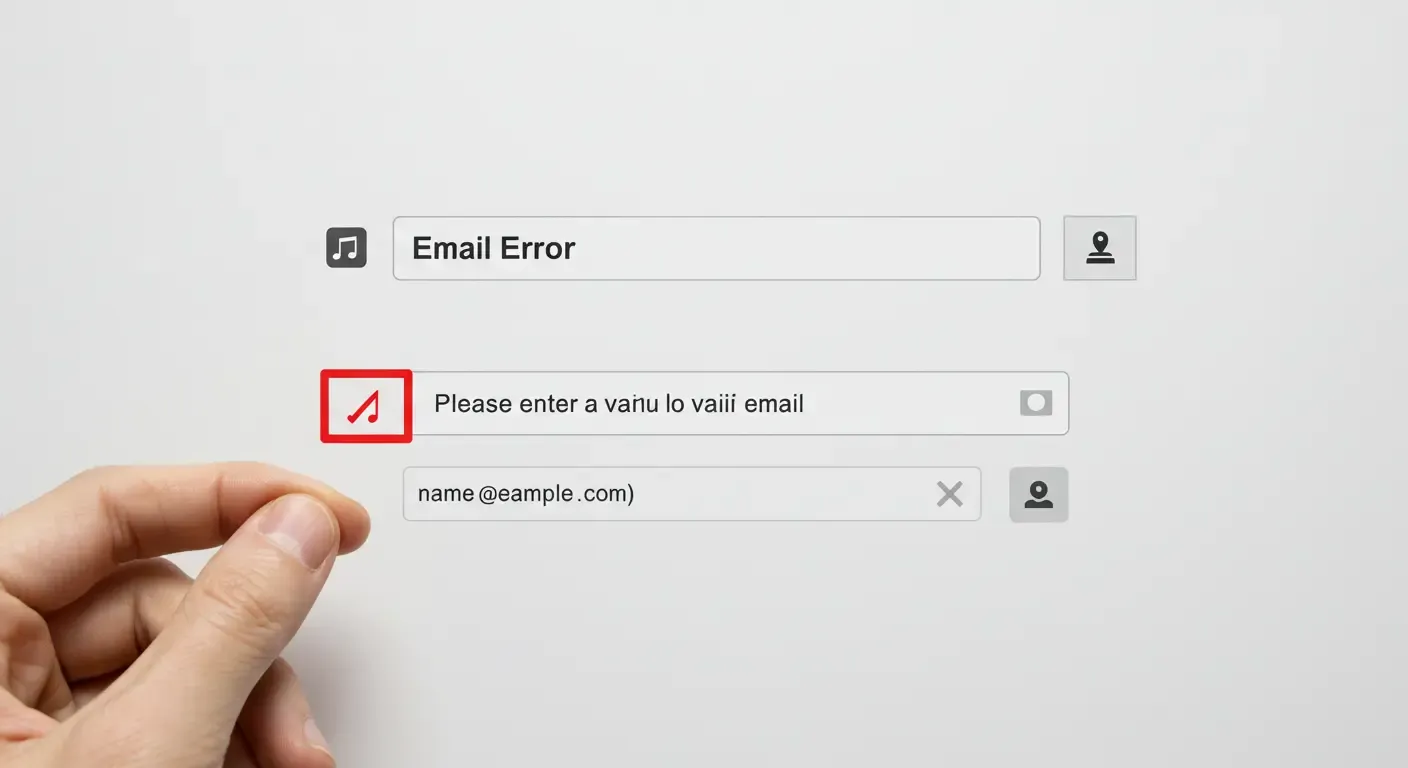 Form with inline validation showing specific error messages like 'Enter a valid email (e.g., name@example.com)'.