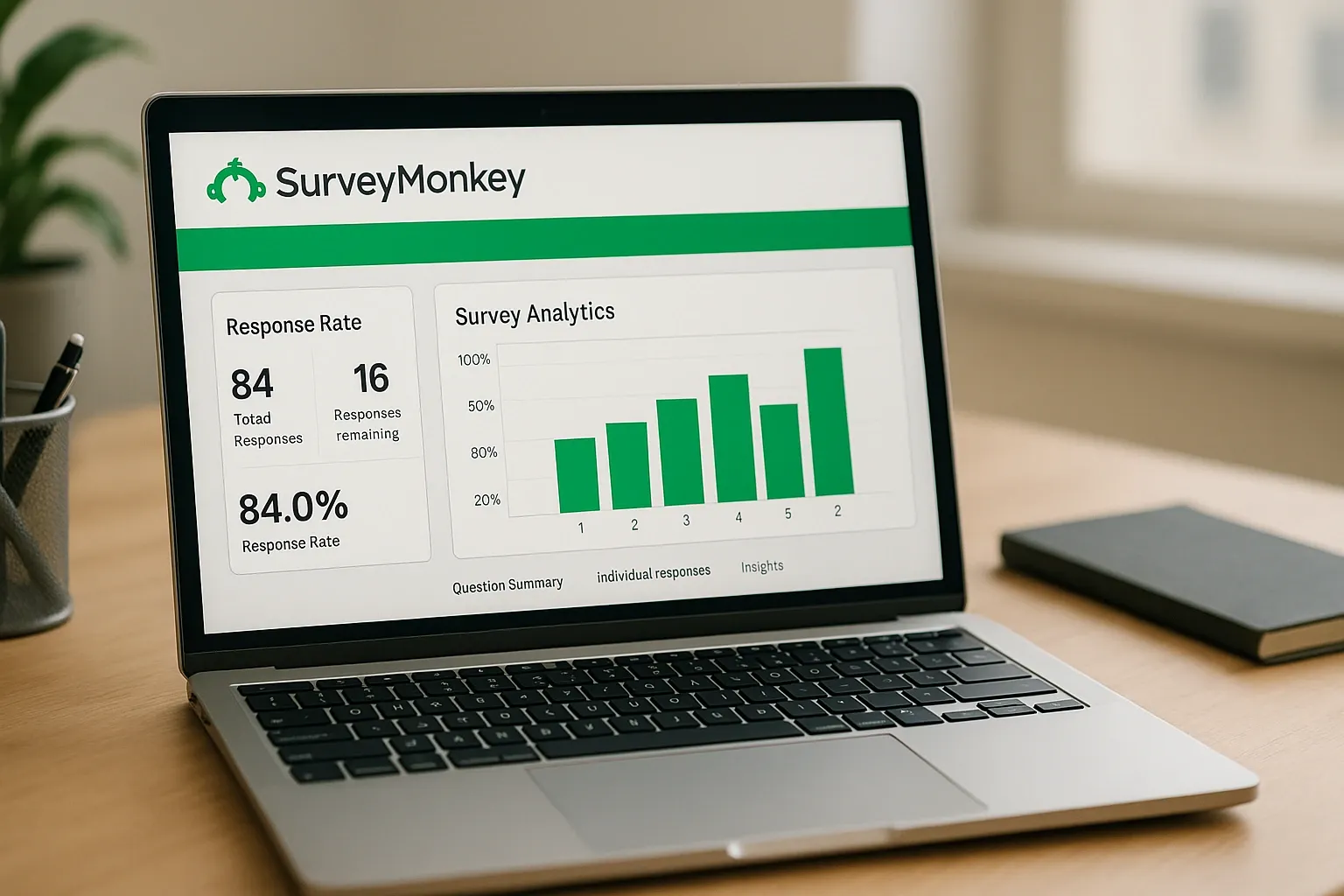 A Screen Showing Survey Monkey Analytics and Response Rate.