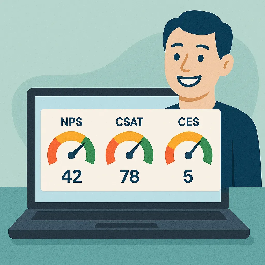 Customer feedback metrics dashboard (NPS, CSAT, CES).
