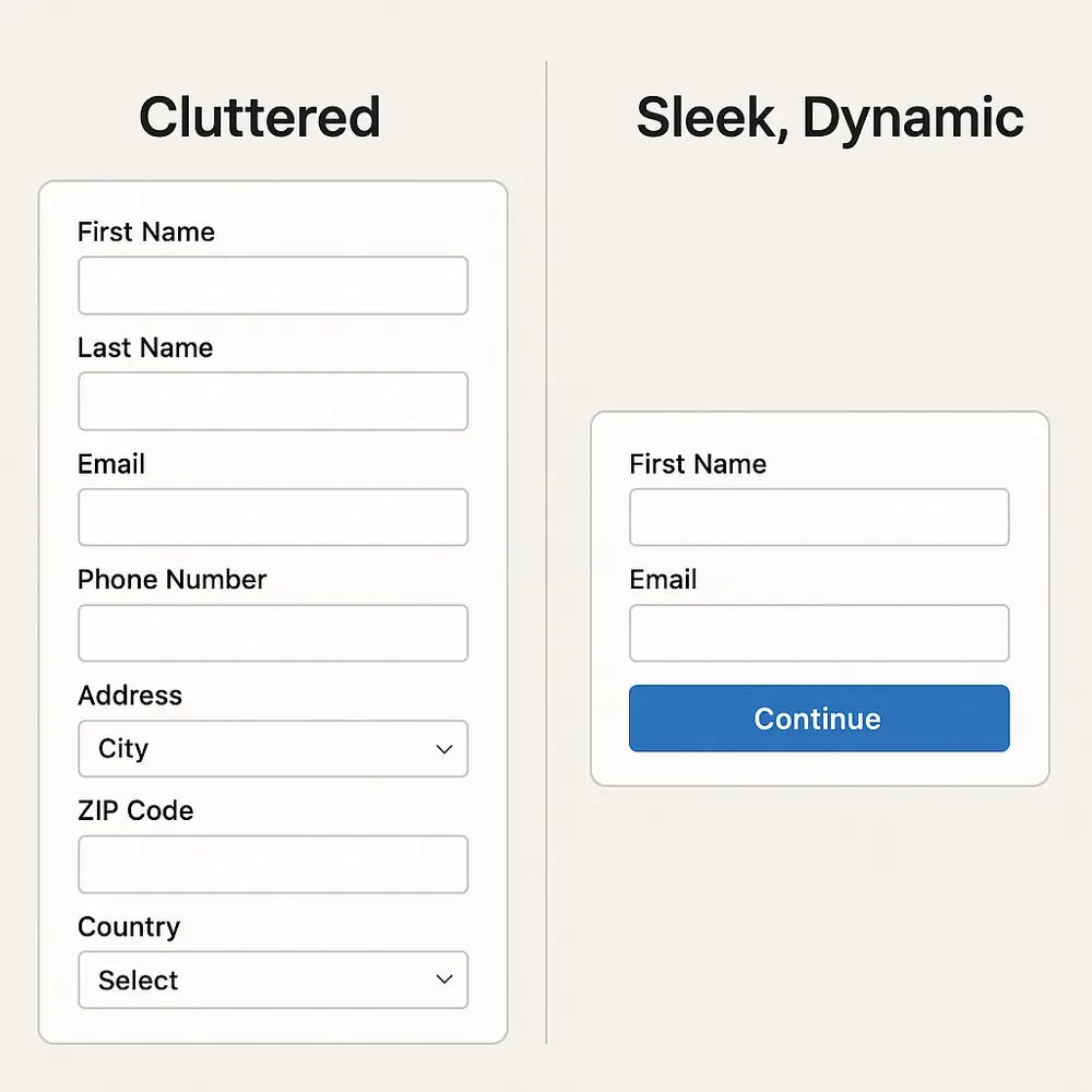 Traditional form vs. dynamic conditional logic form showing personalized user experienceImi